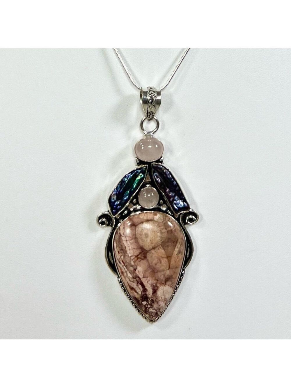 Mexican Birds Eye Rose Quartz 925 Gemstone Pendant ONLY